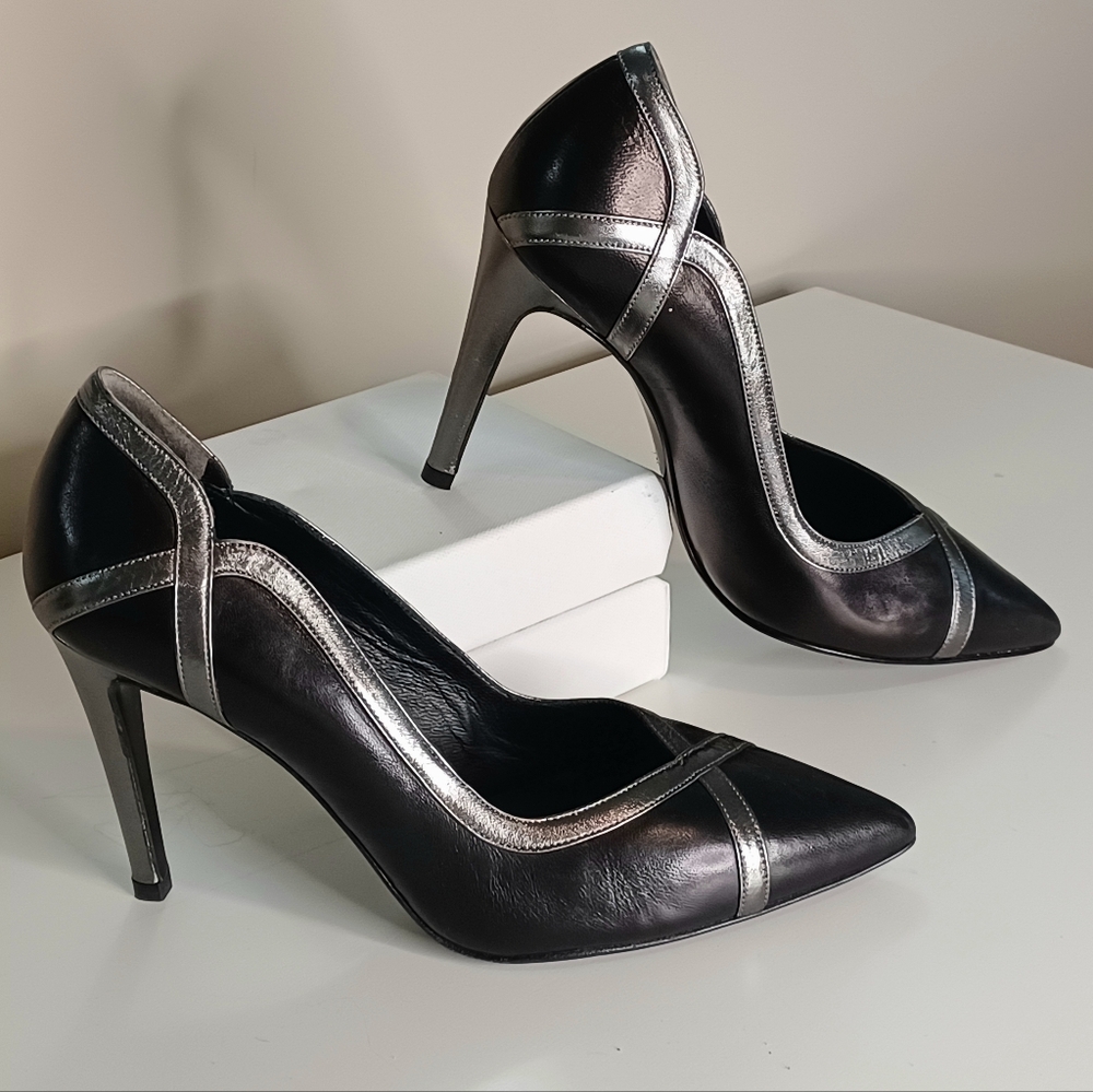 JENNIFER TATTANELLI Elegant Black and Silver Women's Heels